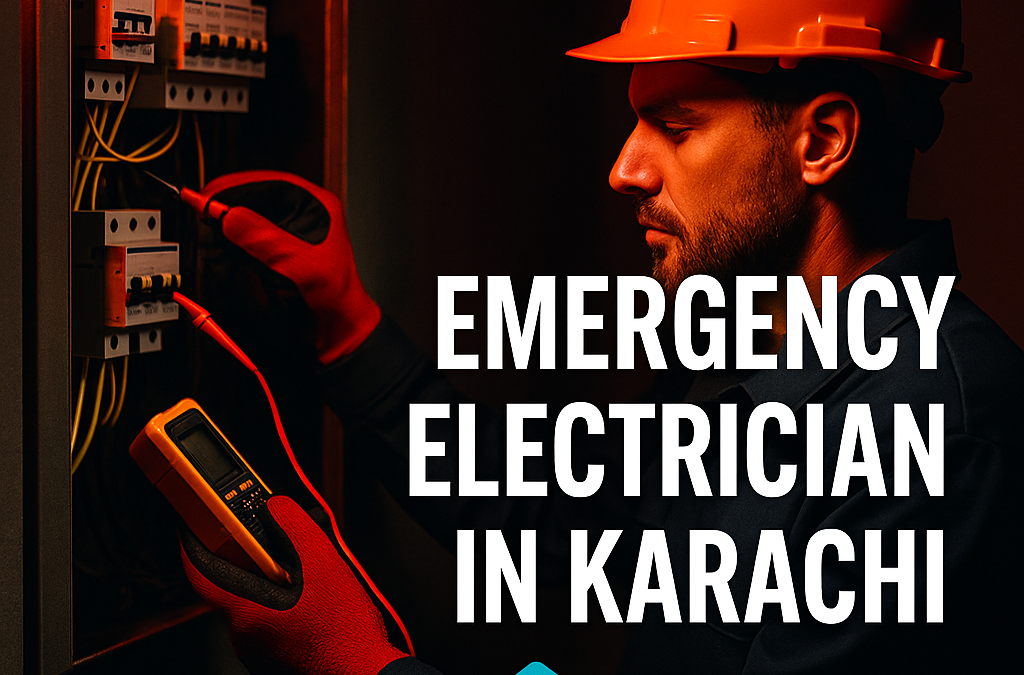Emergency electrician in Karachi fixing power outage at night – Etminaan Services