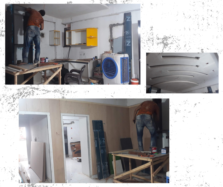 working on kitchen space 2 bed renovation in flat